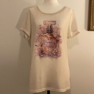 Women's Short Sleeve Cream Top with Perfume Graphic